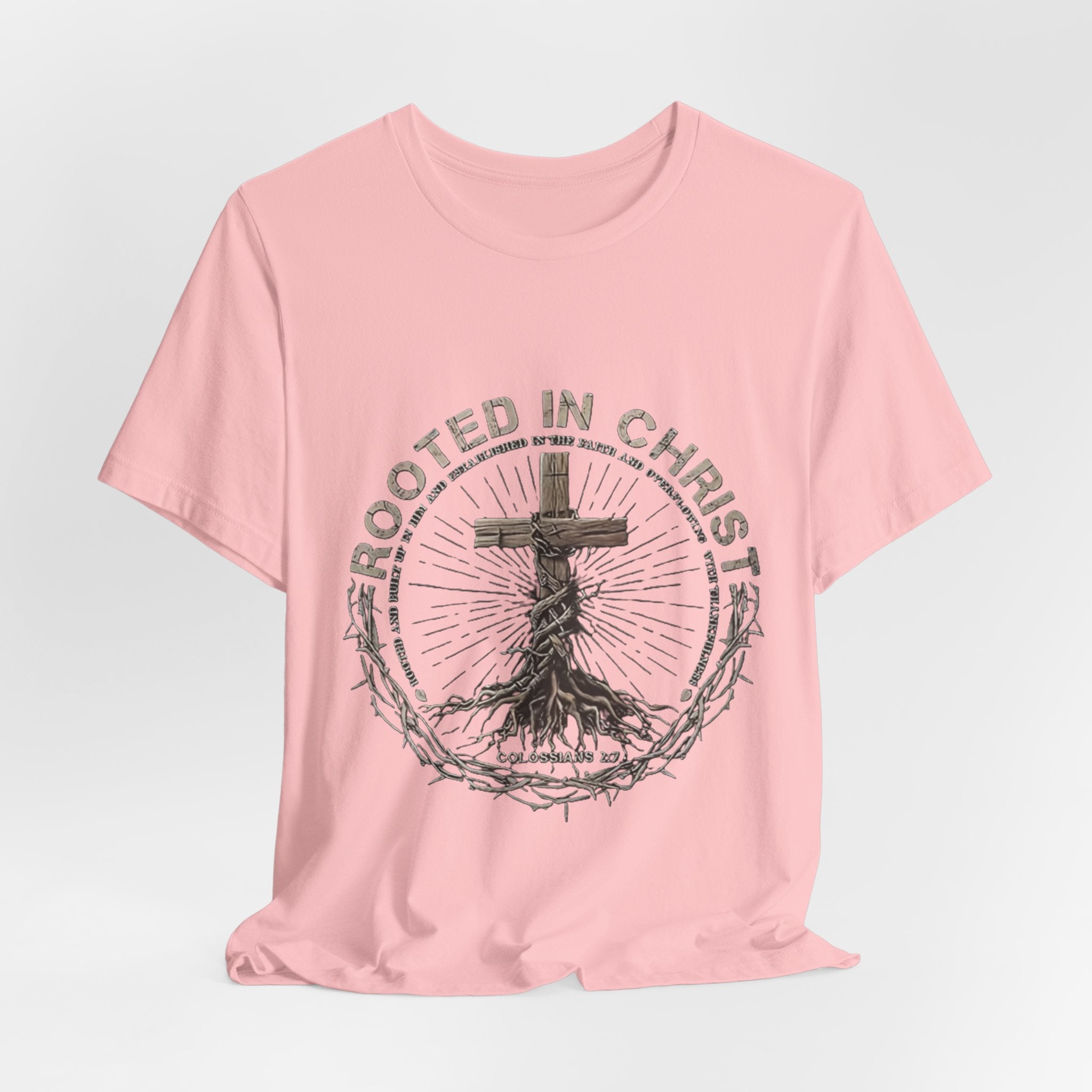 Rooted in Christ T-Shirt — Christian Cross & Roots Faith Tee