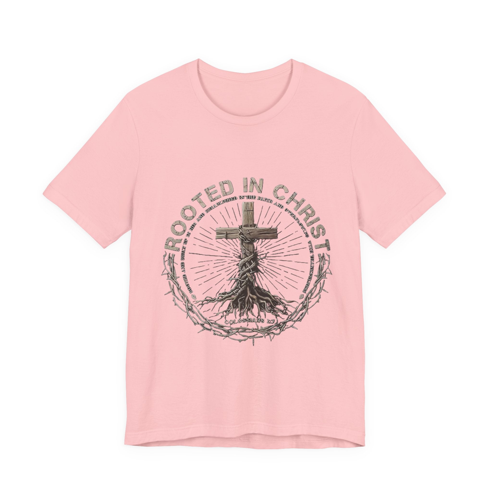 Rooted in Christ T-Shirt — Christian Cross & Roots Faith Tee