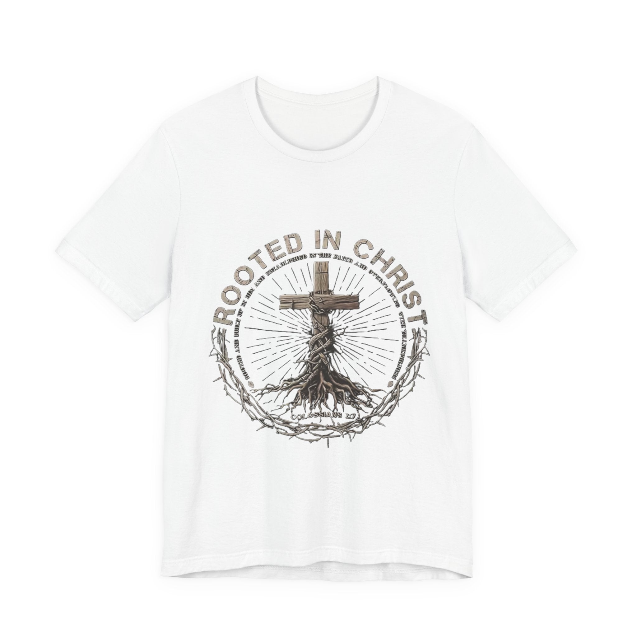 Rooted in Christ T-Shirt — Christian Cross & Roots Faith Tee