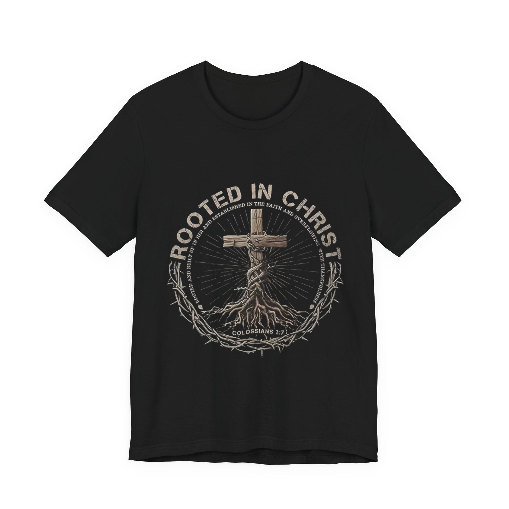 Rooted in Christ T-Shirt — Christian Cross & Roots Faith Tee